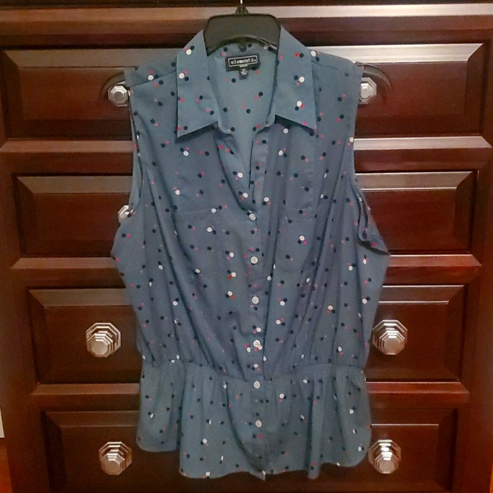 3X Sleeveless Peplum Button Down Top EUC